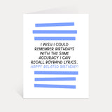 Boyband Lyrics Belated Birthday Card
