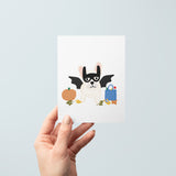 frenchie halloween costume french bulldog trick or treat greeting card michigan small business