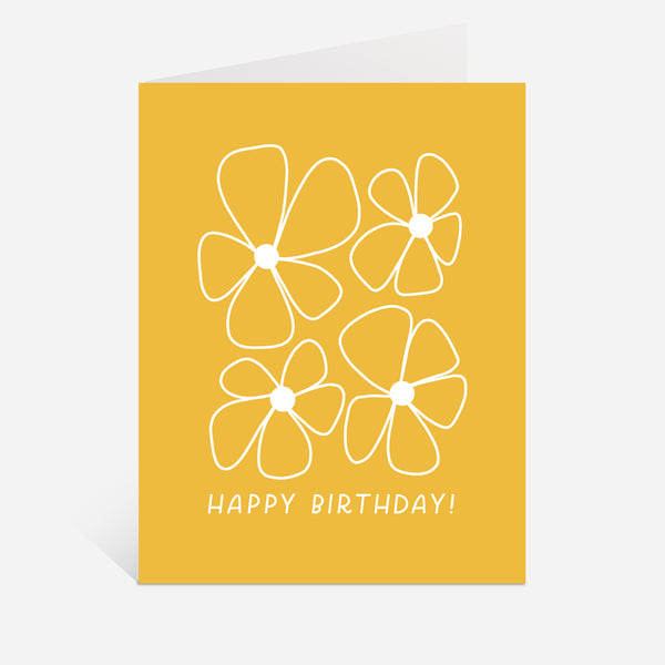 Bloom Birthday Card Retro Yellow Flower Greeting Card By Just Follow Your Art