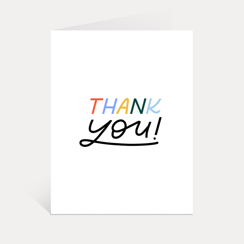 Rainbow thank you card colorful lettering on simple card by just follow your art