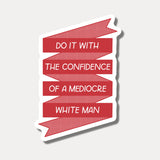 red ribbon with feminist sticker quote in white text