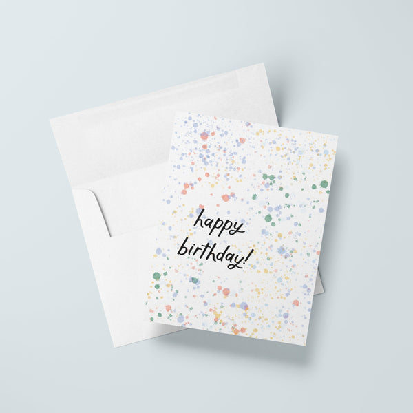 colorful splatter happy birthday card by just follow your art